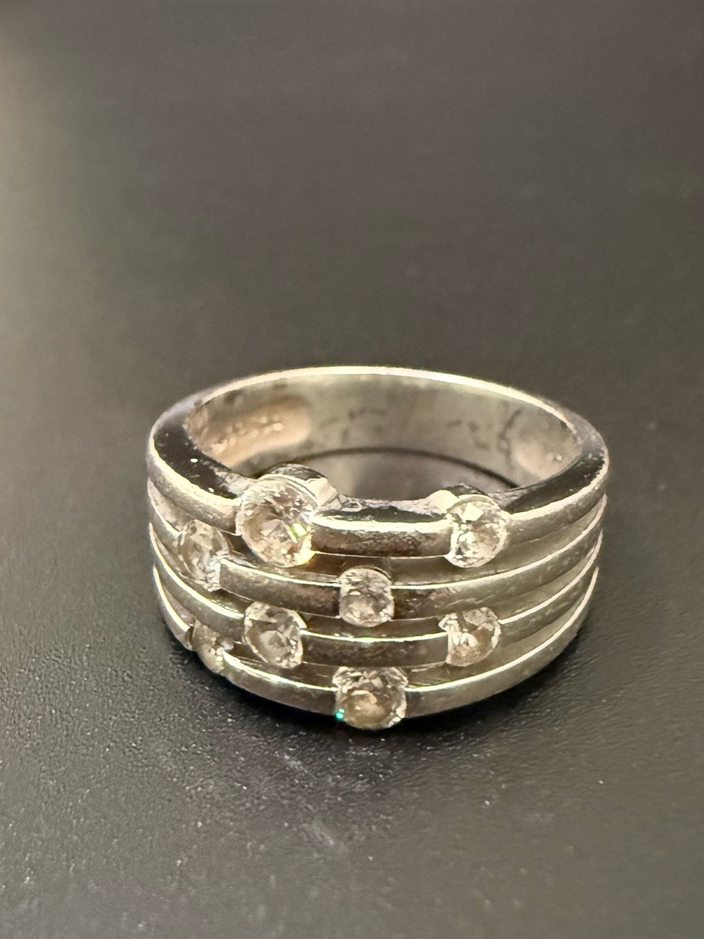 925 Sterling Silver Multi Row 8- Floating CZ Cubic Zirconia Orbit Ring Size 6